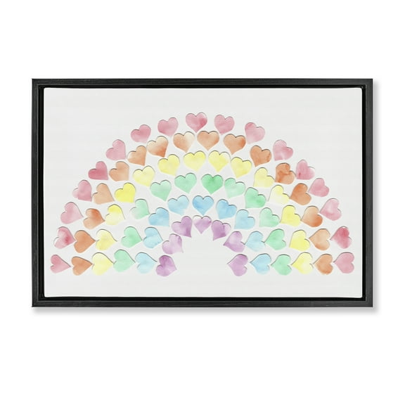 Stupell Industries Rainbow of Hearts Landscape Painting Black Floater Framed Art Print Wall Art, 25 x 17