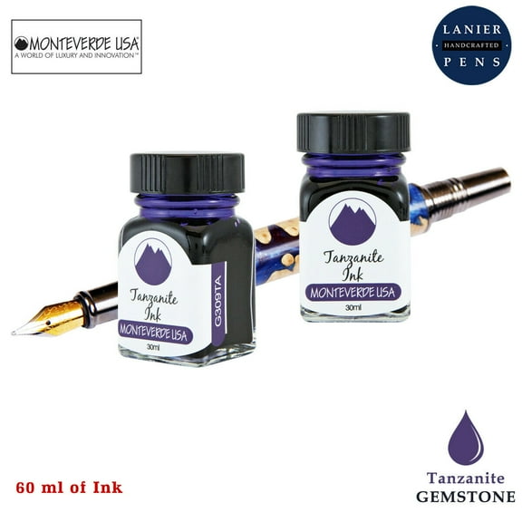 Monteverde 60ml Gemstone Fountain Pen Ink Bottle (30ml Tanzanite G309TA Ink Bottle - Pack of 2)