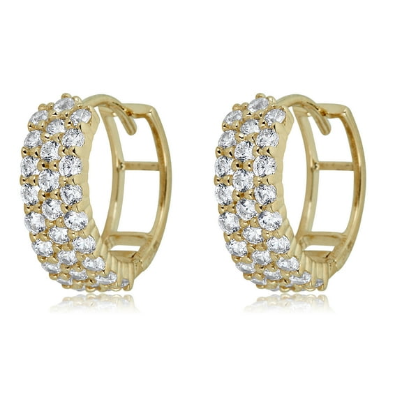 AVORA 10K Yellow Gold 4mm Fancy Simulated Diamond CZ Huggie Hoop Earrings