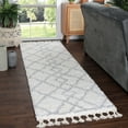 thumbnail image 1 of Diamond Weave Plush Polypropylene Indoor Shag Runner Rug - 2’ 7” x 8', Gray-Cream, 1 of 10