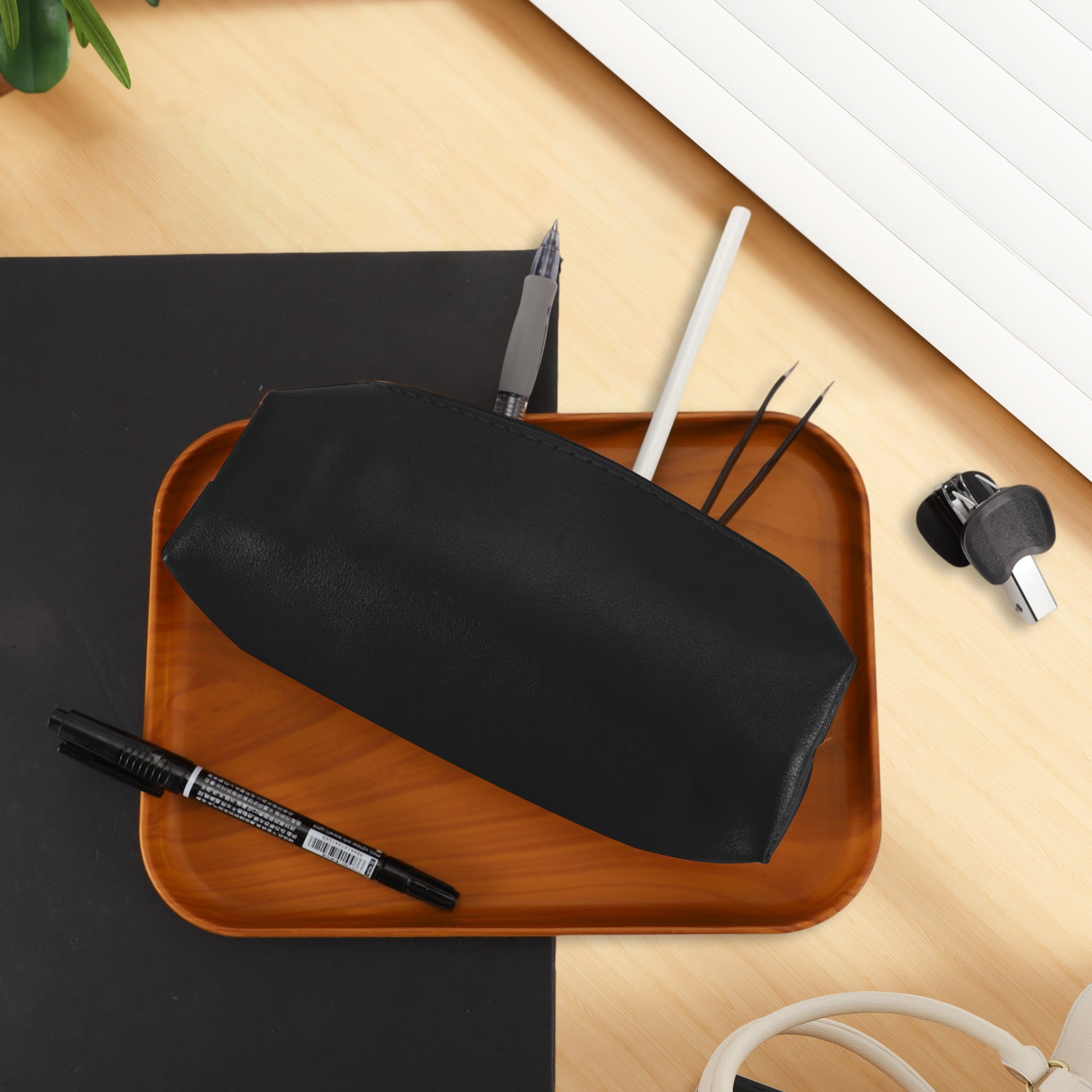 Unique Bargains Portable Stationery Bag Zipper Pencil Case Black 7.9"x2.4"x2.4"