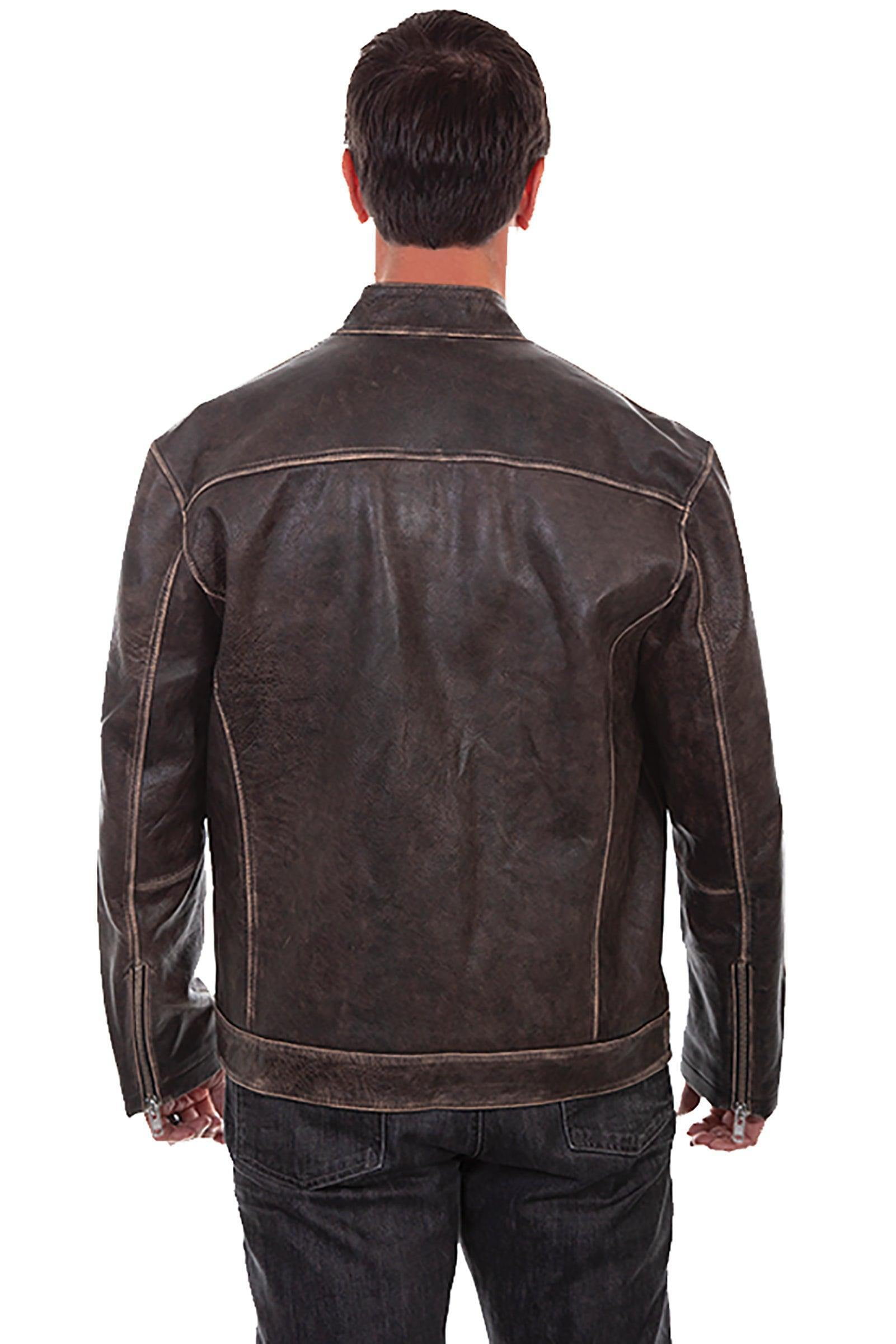 Scully Leather Mens Sanded Cafe Racer Two Stripe Motorcycle Jacket Charcoal L