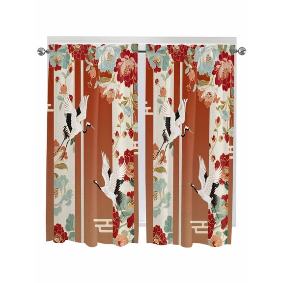 Red Crane Living Room Curtains 2 Panel, Vintage Elegant Spring Floral Botanical Cafe Window Treatment, Extra Long Farmhouse Bedroom Bathroom Kitchen Curtains Drapes 104"x72"