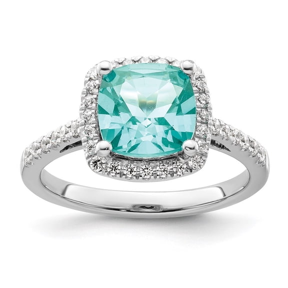 Auriga Fine Jewelry 14K White Gold Lab Grown Diamond and Created Paraiba Ring for Women Size 7 (Carat: 0.28cttw, Clarity: SI2, Color: GH)