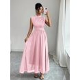 thumbnail image 3 of Pink Womens Sleeveless High Neck Chiffon A-Line Maxi Dress With Criss-Cross Waist Tie, 3 of 8