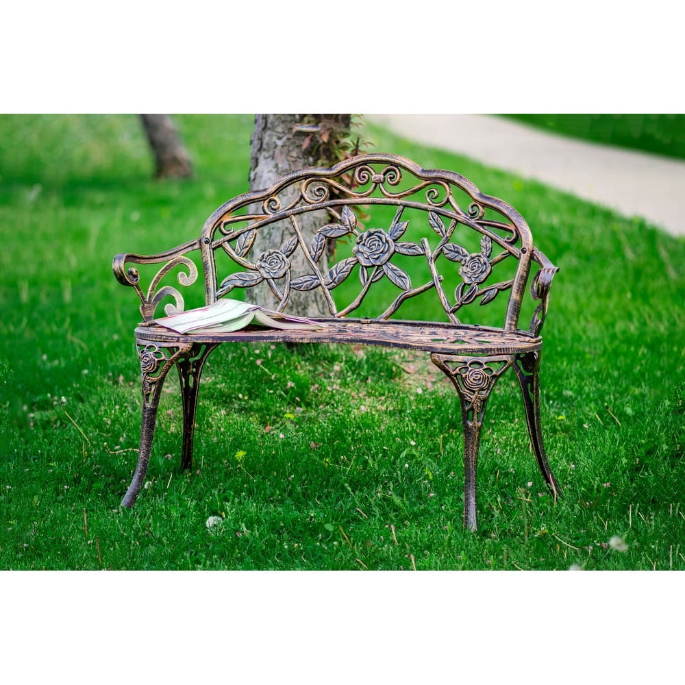 Bronze Metal Rose Garden Bench