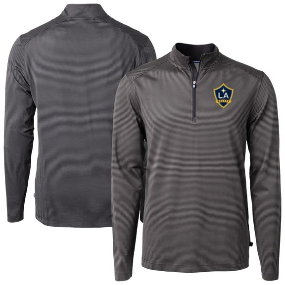 Men's-Cutter & Buck  Black LA Galaxy Big & Tall Virtue Eco Pique Micro Stripe Recycled Quarter-Zip