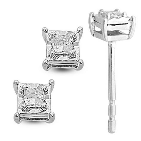 1/10 Carat T.W. Princess-Cut Diamond Sterling Silver Stud Earrings
