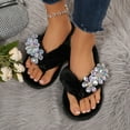 thumbnail image 4 of Viluyesy Womens Fuzzy Flip-Flops, Open Toe Cozy Soft Sole Floral Rhinestone Home Outdoor Slip-on Shoes Black, 4 of 9