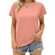 thumbnail image 2 of Estrela Recorte Camiseta Manga Corta Liso Casual Cómodo Básico Cuello Hueco Manga Corta Top Rosa XXL, 2 of 5