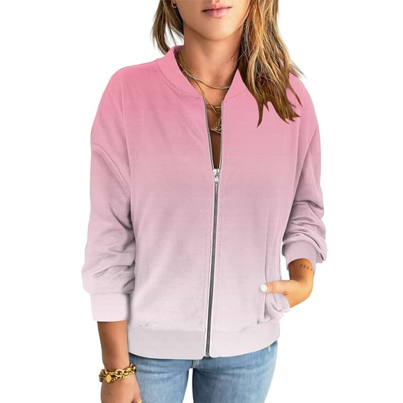 Womens Zip Up Jacket, Bomber Jackets for Women Fall Fashion Ombre Tie Dye Coats Lightweight Jackets Dressy Casual
