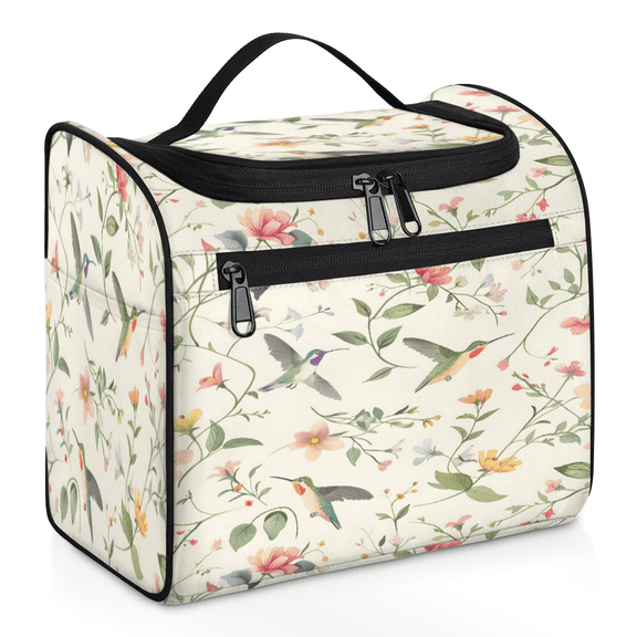 Herdesigns Flower Hummingbird Toiletry Bag for Women, Travel Makeup Bag, Waterproof Hanging Cosmetic Organizer for Toiletries & Makeup Essentials