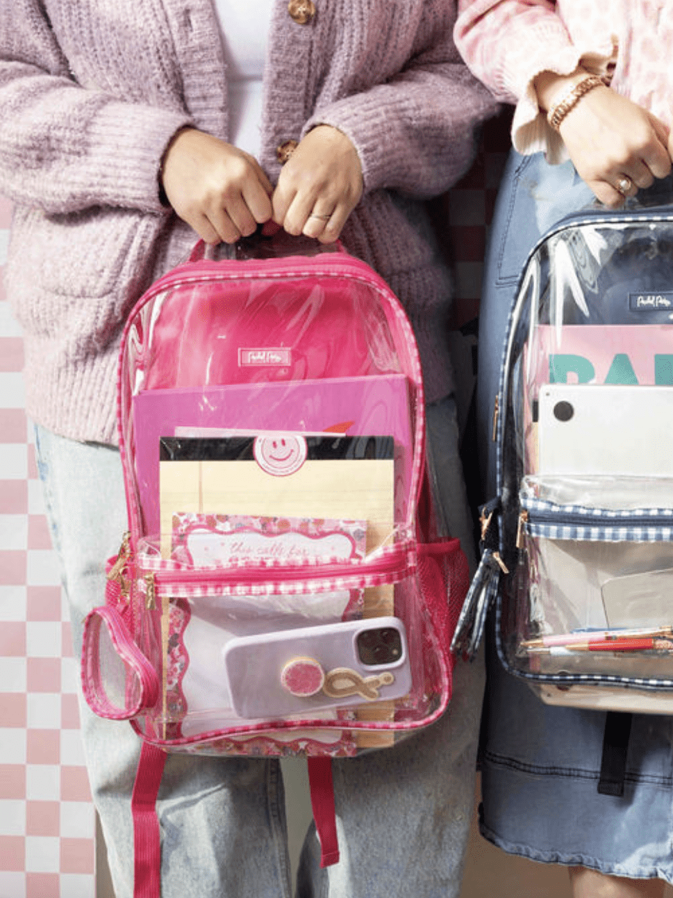 Packed Party Girls' Clear Check Me Out Backpack, Pink Gingham
