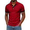 thumbnail image 4 of Yifymode Men's Spread Collar Short Sleeve Polo Shirt, Contrast Trim Soft Knit Lightweight Casual Top Wine L, 4 of 4