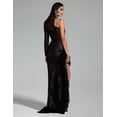 thumbnail image 3 of Vestido BELLA BARNETT de malla negra en un hombro con flecos de lentejuelas, 3 of 3