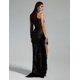 thumbnail image 3 of Vestido BELLA BARNETT de malla negra en un hombro con flecos de lentejuelas, 3 of 3