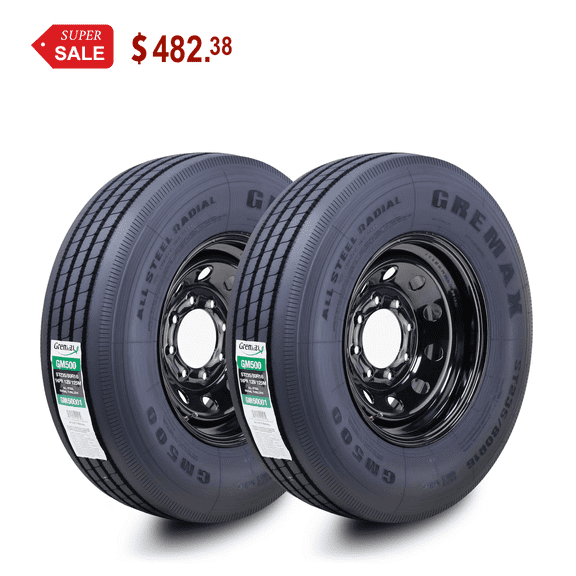 GREMAX All Steel Trailer Tire & wheel ST235/80R16 14-Ply G 129M 8 Lug on 6.5" PCD Black Mod Rim ,SET 2