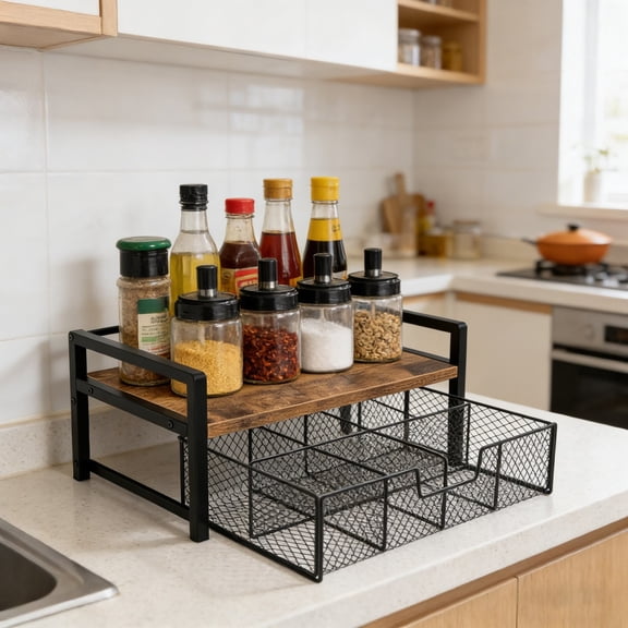Tea Bag Organizer Wood Tea Organizer with 6 Compartments Storage Chests Tea Station Chest Display Container Box for Countertop Kitchen