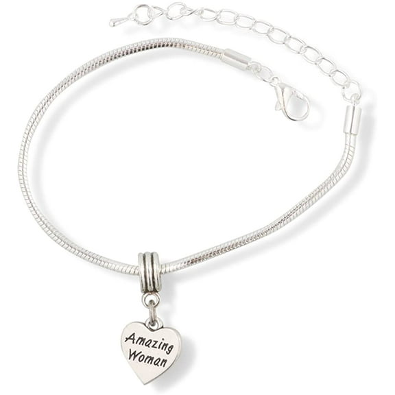 EPJ Amazing Woman Text on a Heart Snake Chain Charm Bracelet