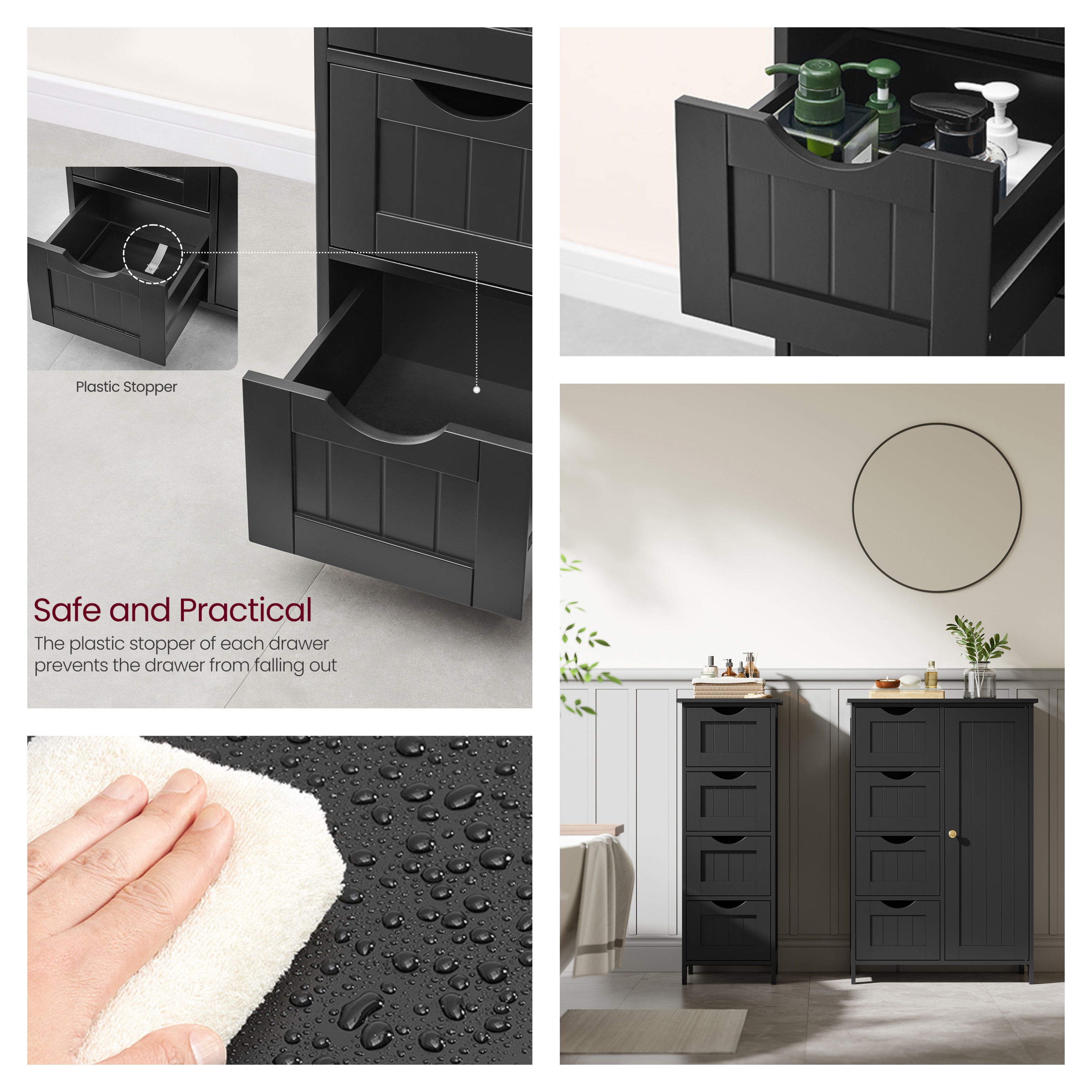 Ledrem Black Freestanding Storage Unit, 1-Door Cupboard with Adjustable Shelves