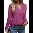 thumbnail image 3 of Camisa de Larga de Otoño para Mujer, Cuello en V, Jersey de Punto, Túnica, Camisa Formal Informal para Mujer Rosa Roja XL, 3 of 7