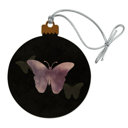 Purple Butterfly Watercolor Silhouette Wood Christmas Tree Holiday Ornament