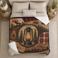 thumbnail image 5 of Rustic Camping Lantern Wolf Patchwork Wilderness Woodsman, Peaceful Celestial Art Scene, Warm Flannel Blanket for Cabin and Lodge, Animal Lovers person's Day Gift, Artistic Home Decor, 5 of 9