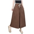 thumbnail image 2 of Roncen Women's Solid High-Waisted Linen Pants - Breathable Wide-Leg Trousers with Elastic Waistband, Casual Chic Style for Summer Wear, 2 of 3