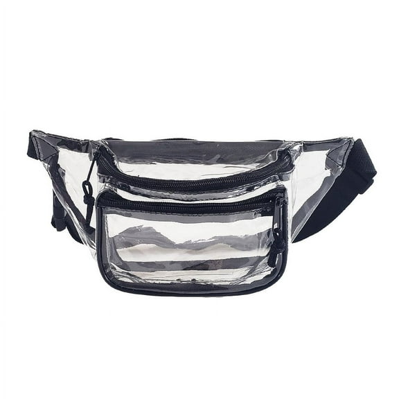 K-Cliffs Clear Anti-Theft 3-Zipper PVC Fanny Pack with Black Trim for Music Festivals & Raves Unisex All Ages