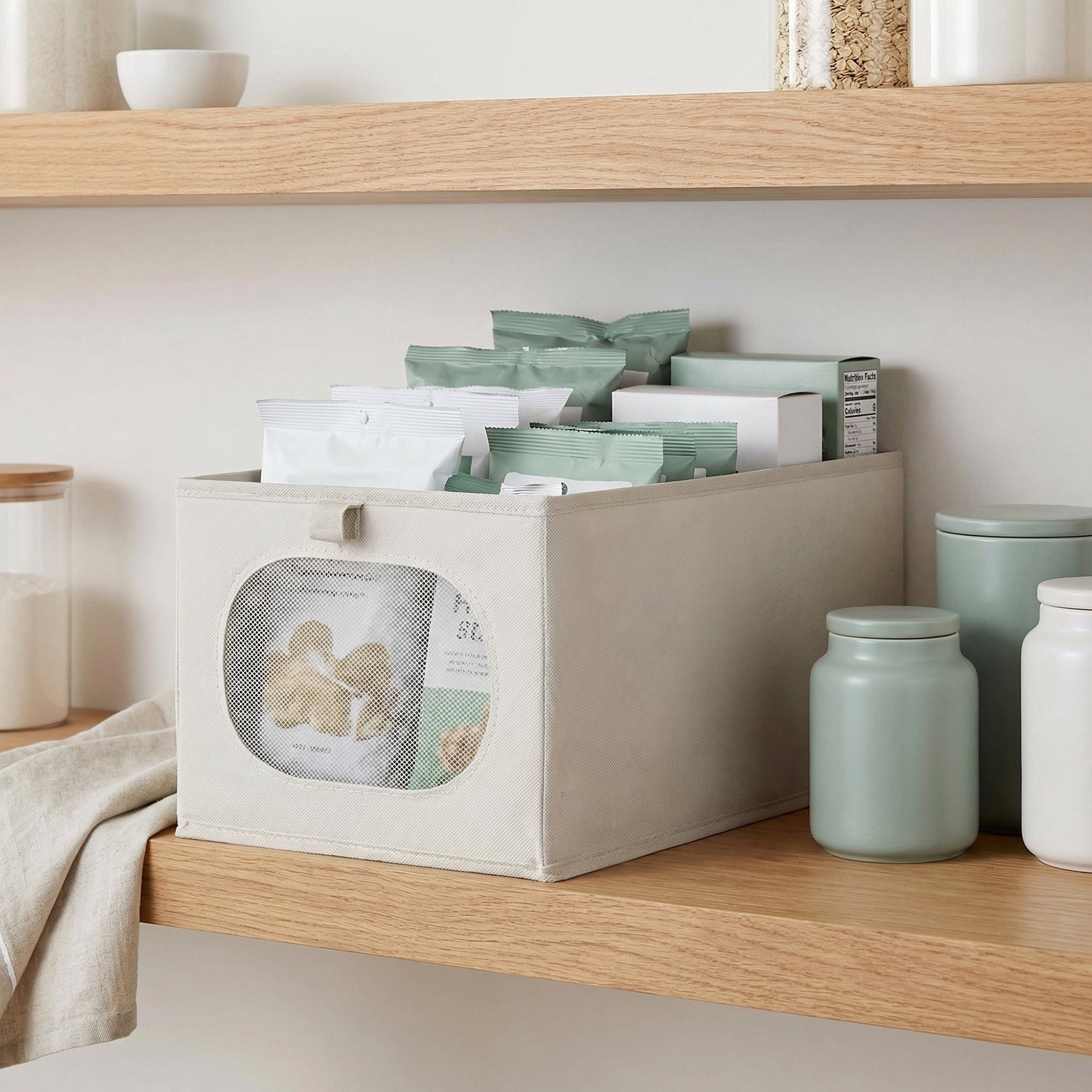 Unique Bargains Fabric Storage Bin With Bottom Light Grey 17.3*9.8*7.9in
