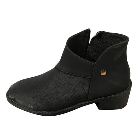 

Women s Solid Ankle Boots Casual Flat Bottomed Short Boots Women s Boots With Side Zipper Short Boots Chunky Boots for Women Studded Boots for Women Womens Booties And Boots Fall Boots Women Boot for