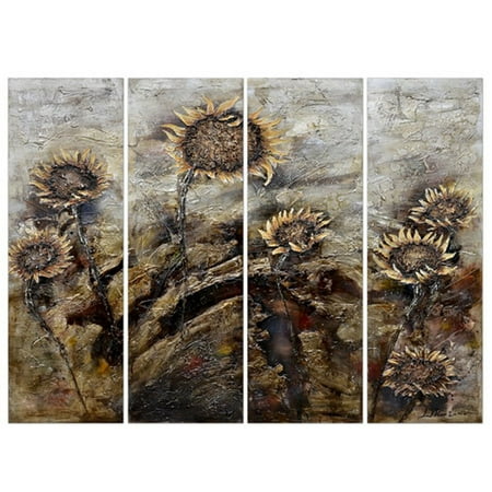 UPC 845805030254 product image for Yosemite Home Decor Revealed Art Sunflowers 4 Piece Original Painting on Canvas  | upcitemdb.com
