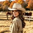 thumbnail image 2 of Cowboy Hat for Women and Men Gold Classic Western Felt Cowboy Cowgirl Hat Outdoor Wide Brim Belt Buckle Retro Fedora Hats Unisex Rolled up Caps, 2 of 5