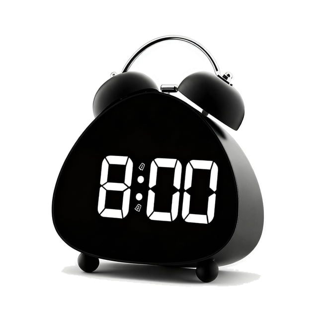 Cateissary Pequeño reloj digital con pilas atractivo reloj despertador de doble campana visibilidad clara toda la noche Decoración del hogar HL-8898 negro