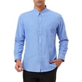 thumbnail image 1 of Camisa de vestir para hombre, manga larga, clásica, color sólido, ajustada, con botones Azul S, 1 of 6