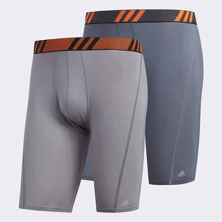 adidas Mens Sport Performance Mesh Midway Underwear 2-Pack, Grey/Solar Orange Onix/Solar Orange, SMALL