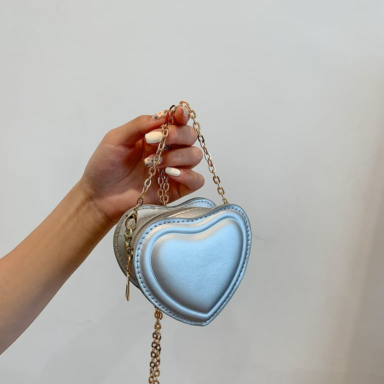 1pc Silver Heart-shaped Printed Pu Zipper Simple Fashionable Crossbody Bag,  Shoulder Bag Suitable For Women's Daily Activities, Commuting, Office, And  School