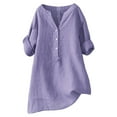 thumbnail image 1 of Blusa de manga larga con cuello en V y botones para mujer - Tops casuales elegantes y holgados de moda - Estampado, verano, trabajo y vacaciones, 1 of 3