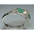 thumbnail image 4 of LBG British Made Luxury Solid 10K White Gold Natural Emerald and Cultured Pearl Trilogy Ring, 4 of 7