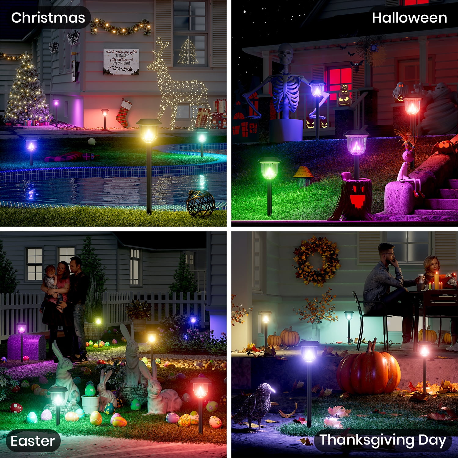 BITPOTT Solar Pathway Lights RGB Color Changing IP65 Waterproof 4 Pack