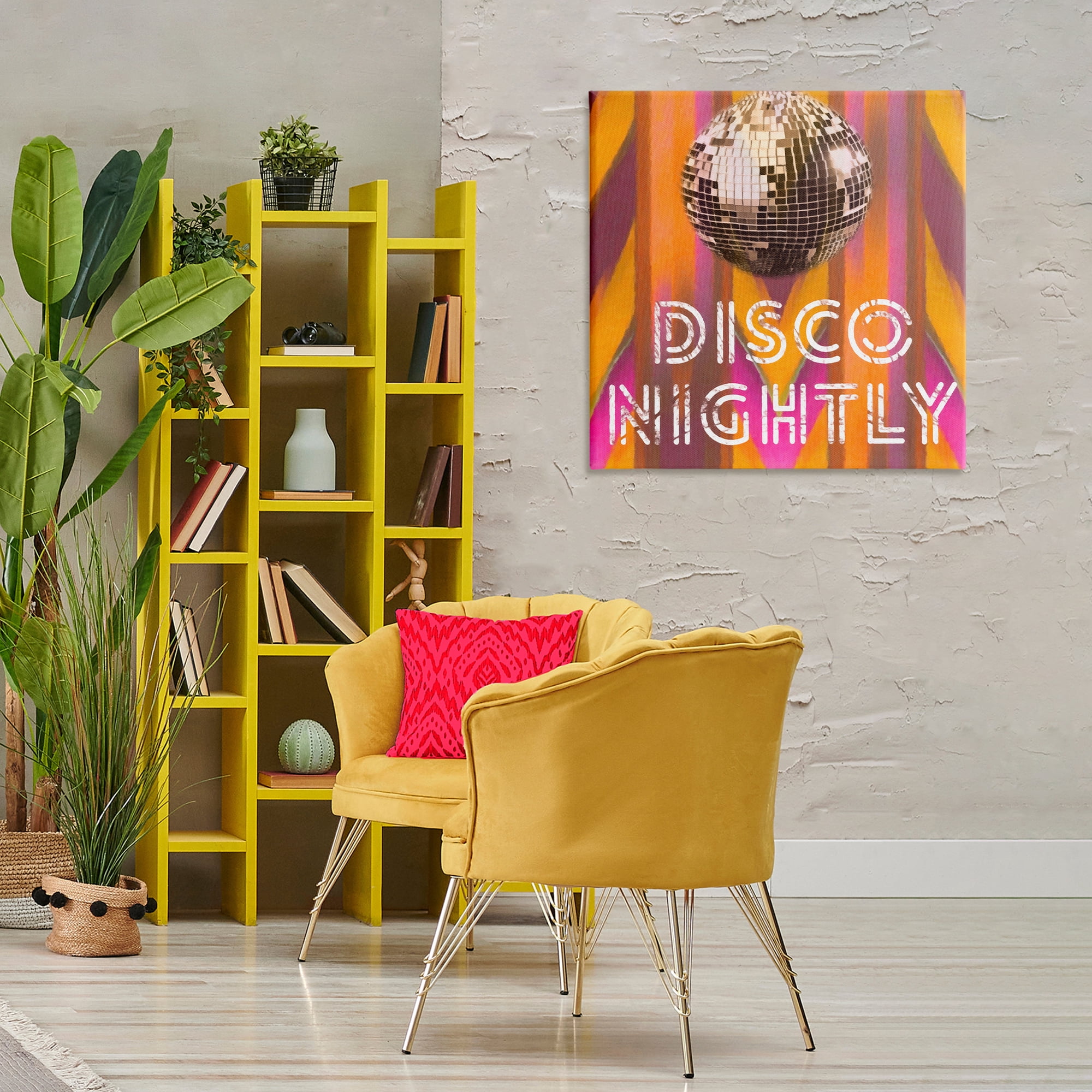 Stupell Industries Disco Nightly Retro Phrase Entertainment Painting Wrapped Canvas Art Print Wall Art, 30 x 30