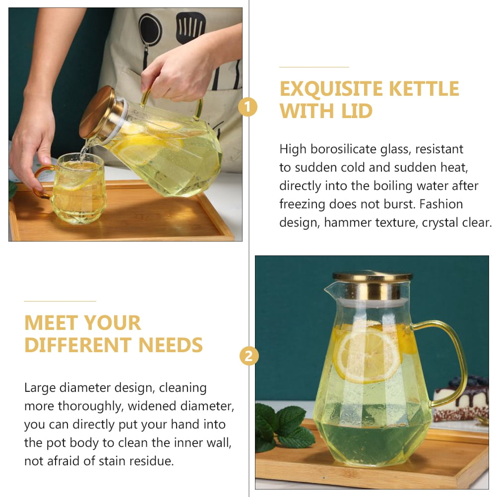 Glass Jug with Lid Water Cold Drink Kettle Large Mimosa Pitcher Household Beverage Decorative