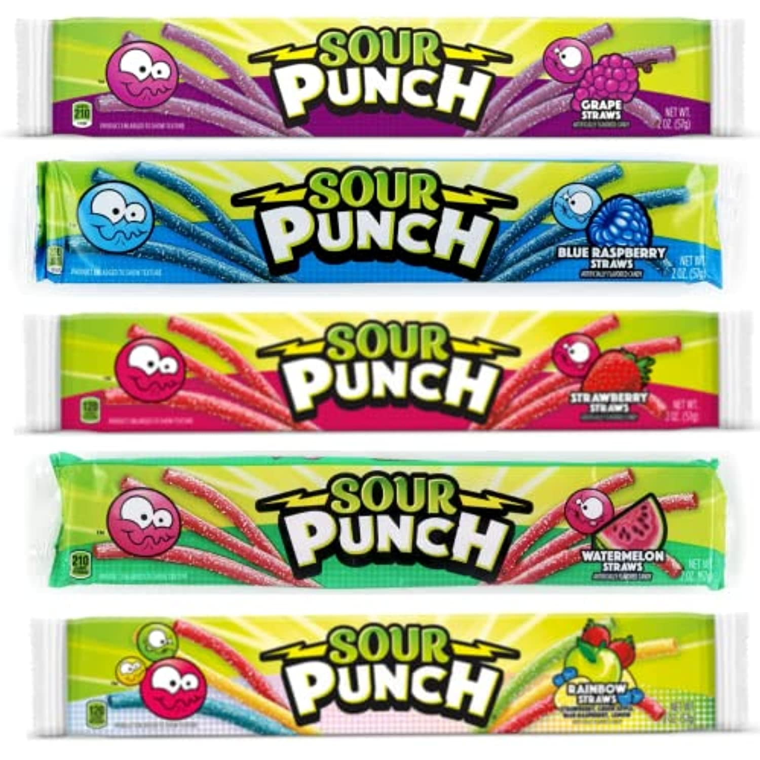 Sour Punch Straws Bundle Gift Assortment Grape, Blue Raspberry