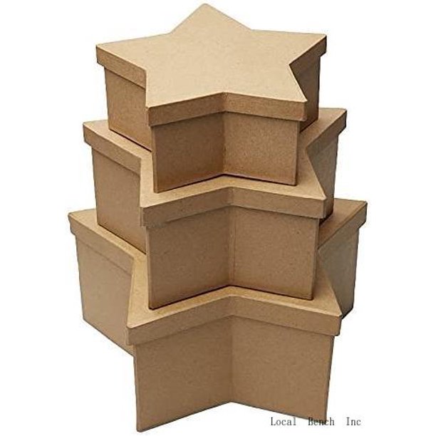 Handcrafted Paper Mache Star Shaped Box Set 3 Premade Papier Mache
