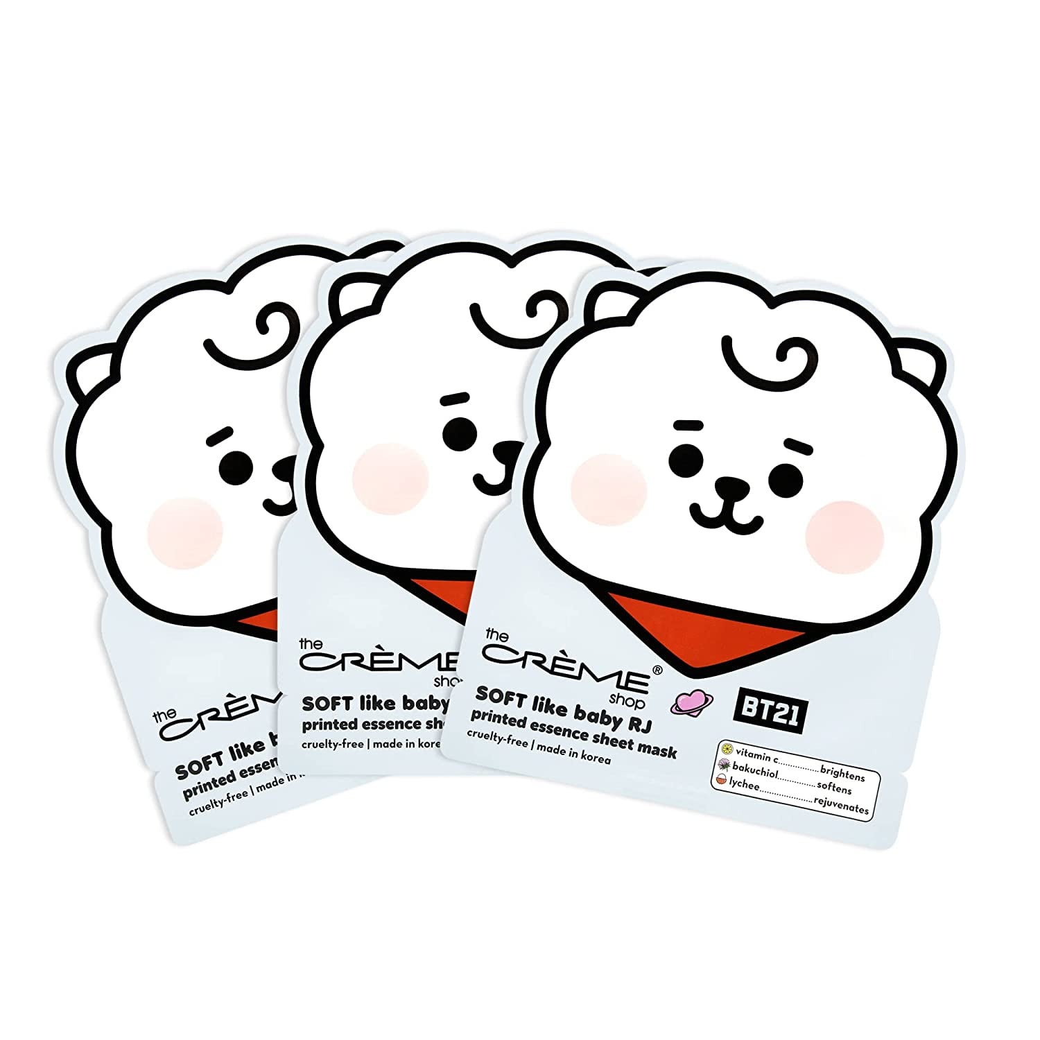 BT21 SOFT Like Baby RJ Printed Essence Sheet Mask 3 Pack