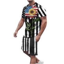 IROINNID Men's Short Sleeve July 4th Walkshorts Unlimited Day Printing T-shirt Elastic Waist Shorts Casual Sports Holiday Top Shorts Two Piece Set