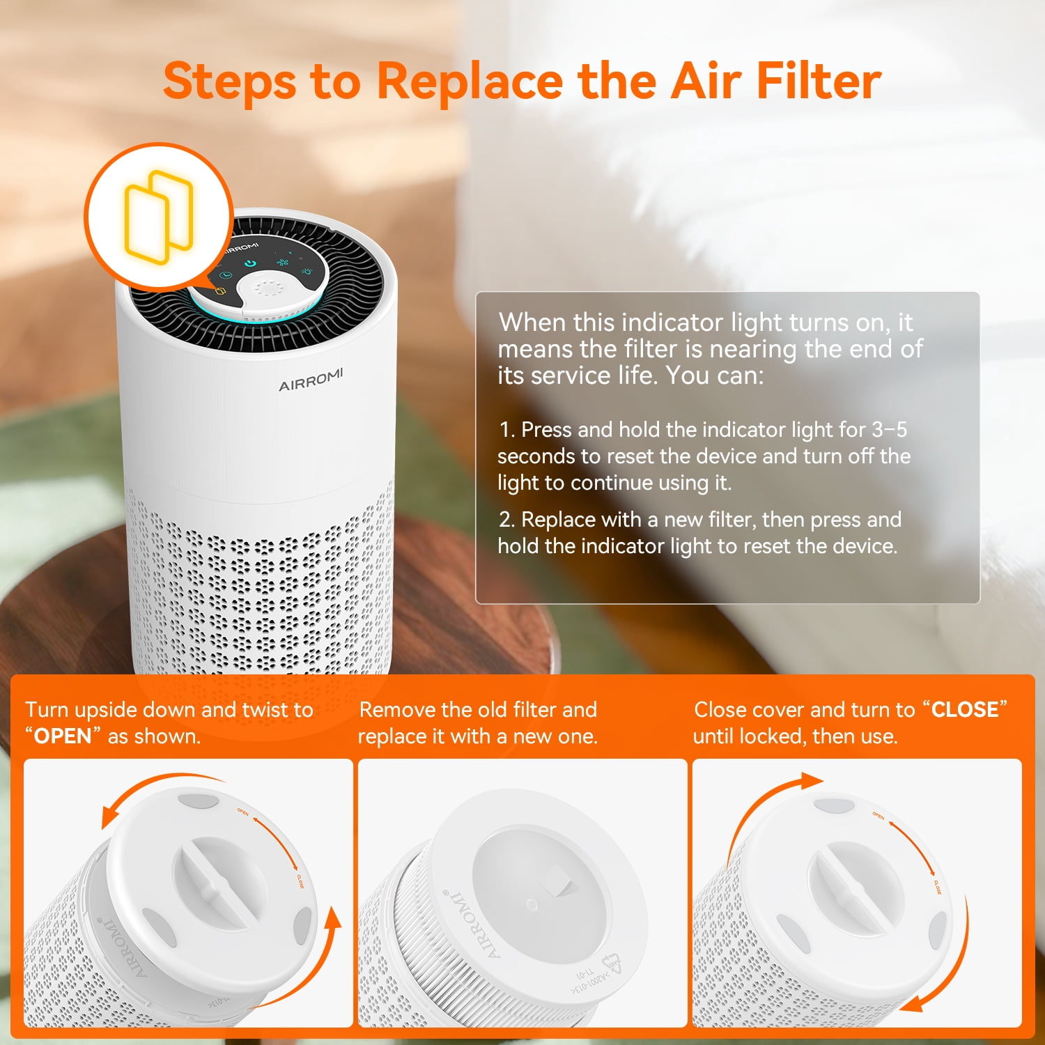 AIRROMI Air Purifier for Home Bedroom Covers 990 Ft² - Hepa 3-in-1 Filter, with Aromatherapy, Night Light & Timer, Remove Smoke, Pet Dander, Odor, Dust,A2001 White