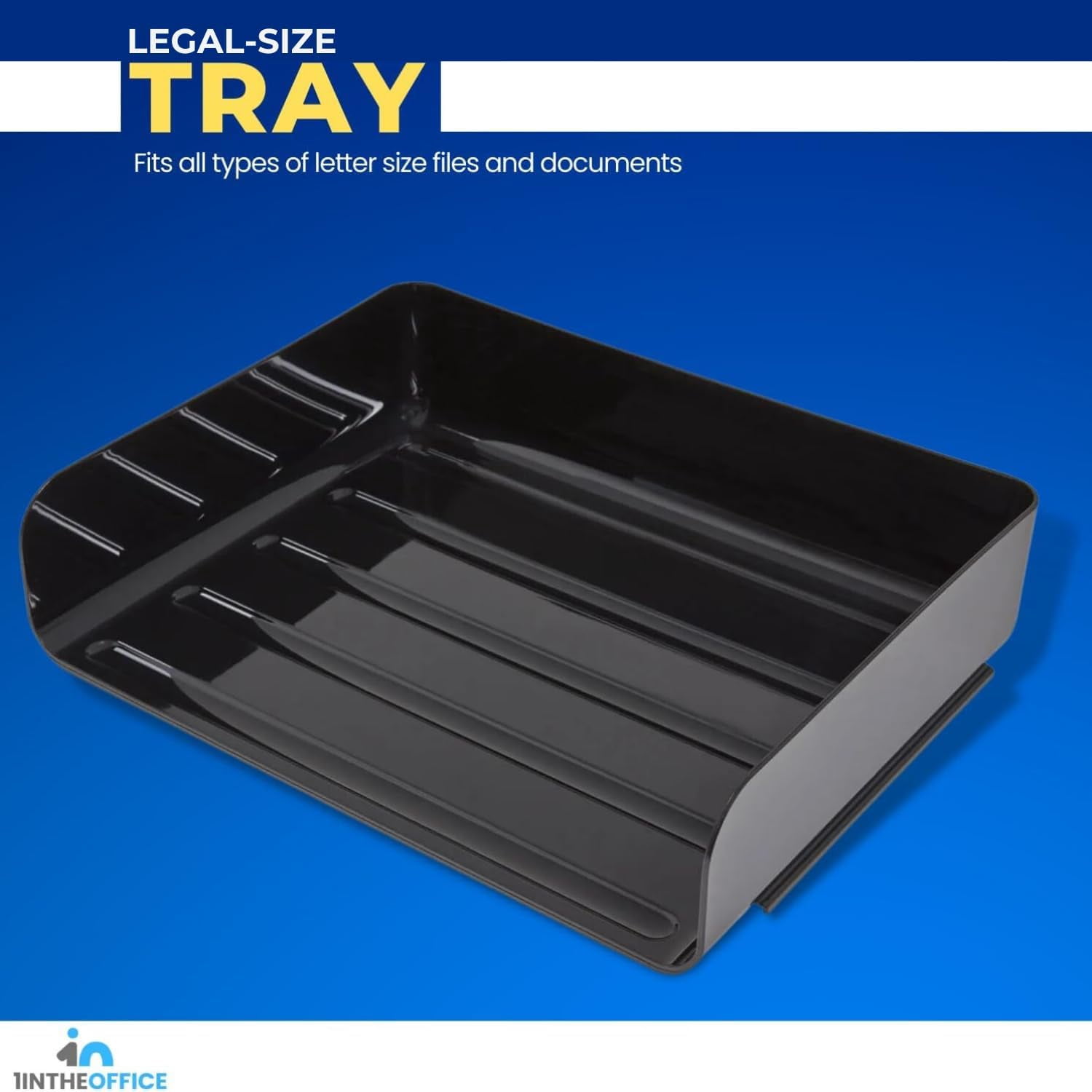 1inTheOffice Stackable Paper Tray, Legal Size Plastic Desk Tray Organizer, Side Load Tray, Black (2 Pack)