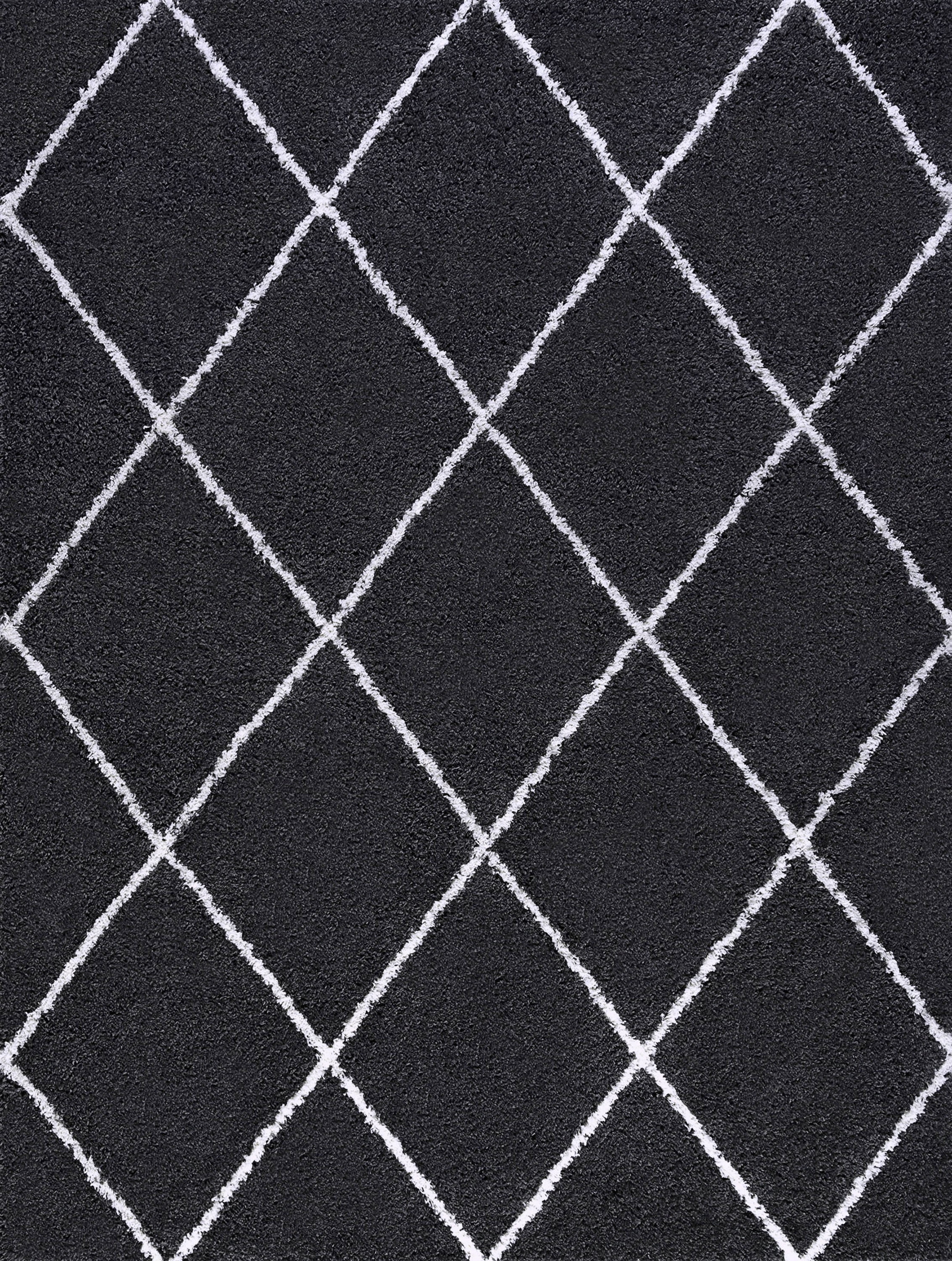Jersey Shag Contemporary Diamond Dark Gray and White Polypropylene Indoor Area Rug, 8'x10' Rectangle