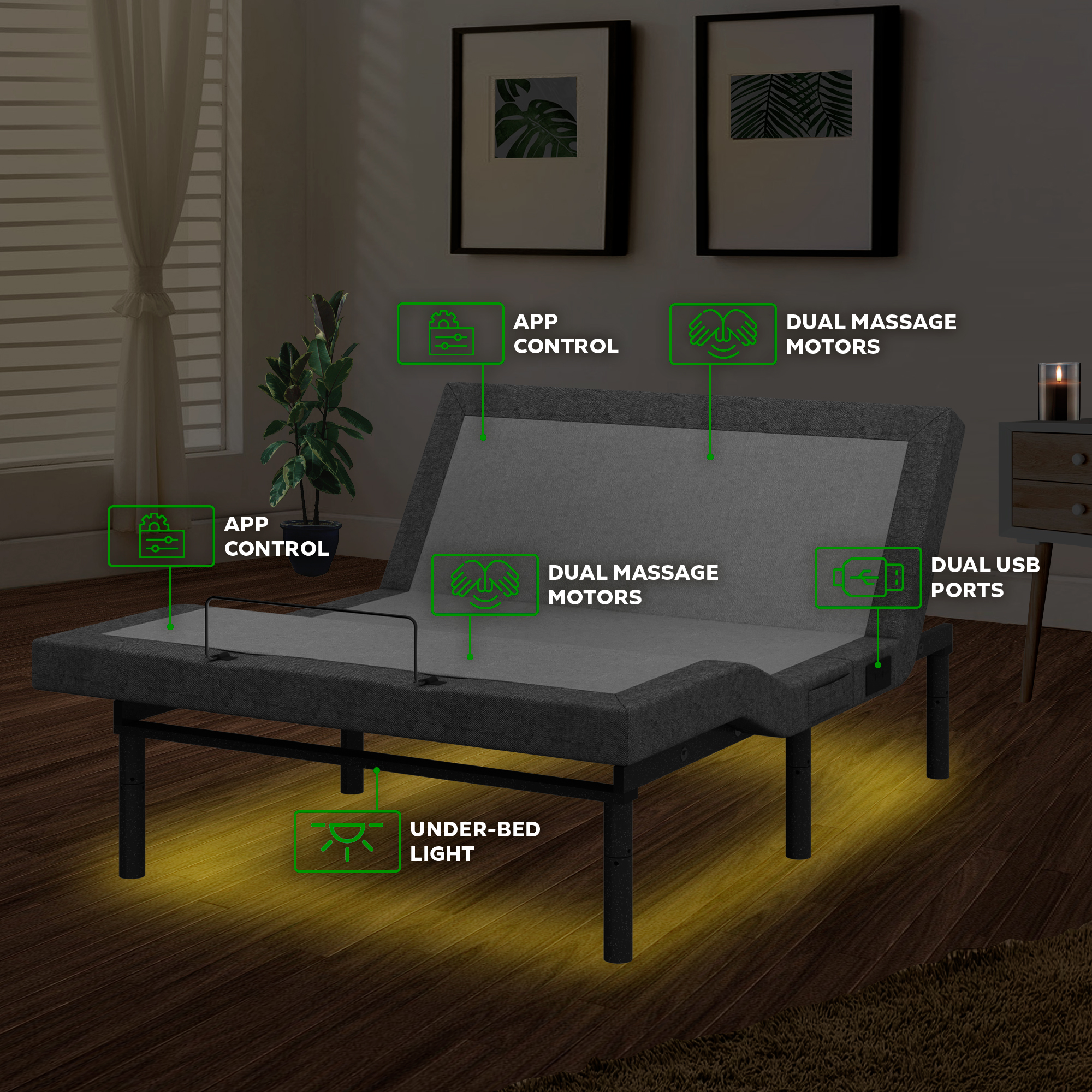 Buy Renanim Full Adjustable Motorized Bed Frame with 12 Hybrid Mattress Included Electric
